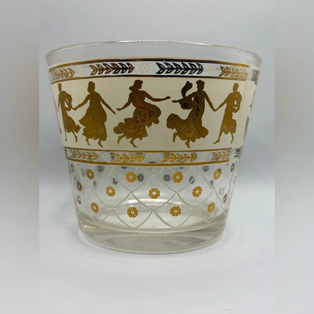 MCM Mid Century Modern Vintage Dancing Gold Grecian Women & Men Glass Ice Bucket